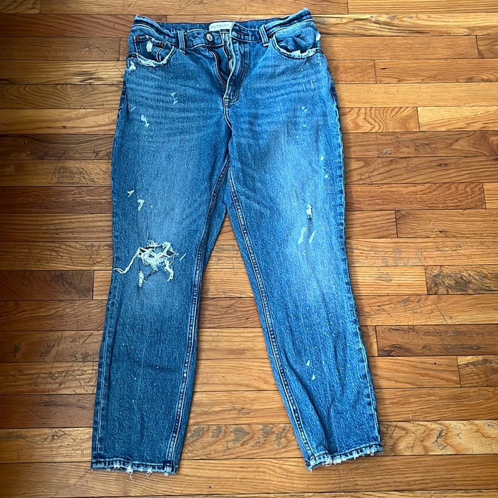 Abercrombie & Fitch Paint Splatter Distressed High Rise Mom Jeans